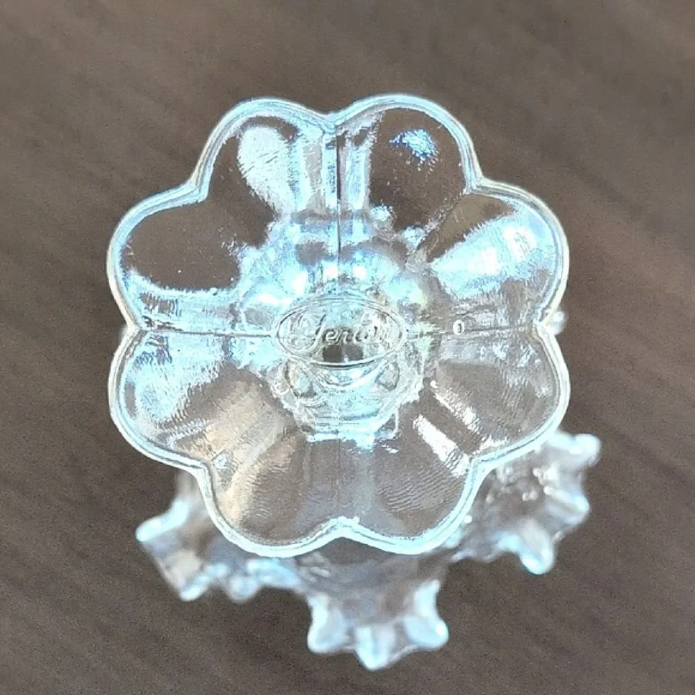 Vintage Fenton Glass Floral Crimped Ruffle Edge Compote Pedestal Candy Dish